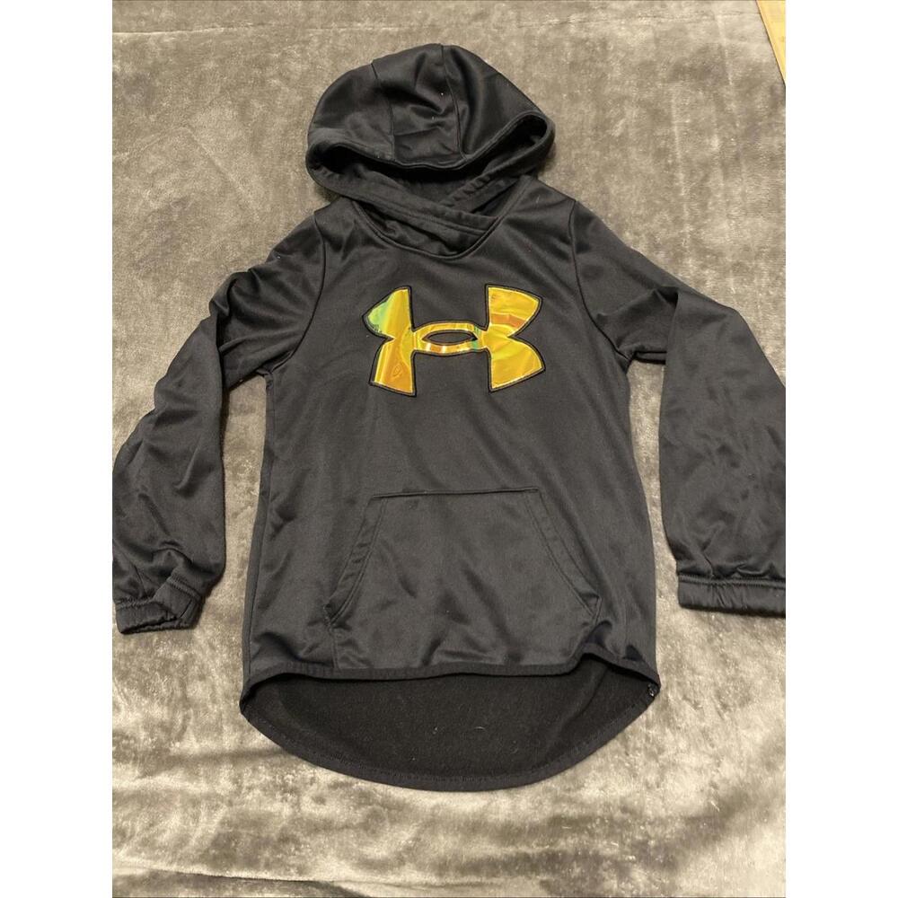 Under Armour Hoodie Black Iridescent Big Logo Youth Sweater Sweatshirt School Sm